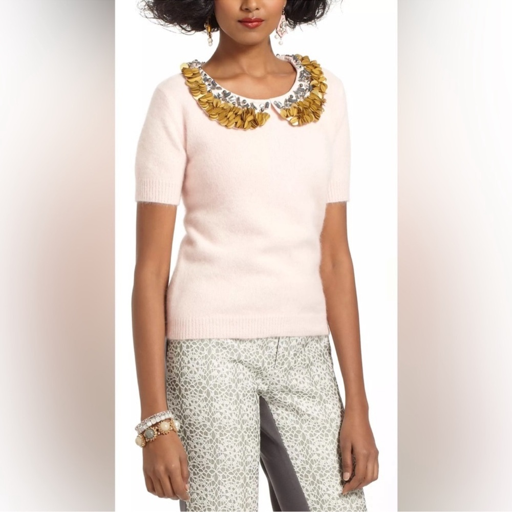 Anthropologie Corey Lynn Calter Embellished Peter-Pan Collar Angora Sweater